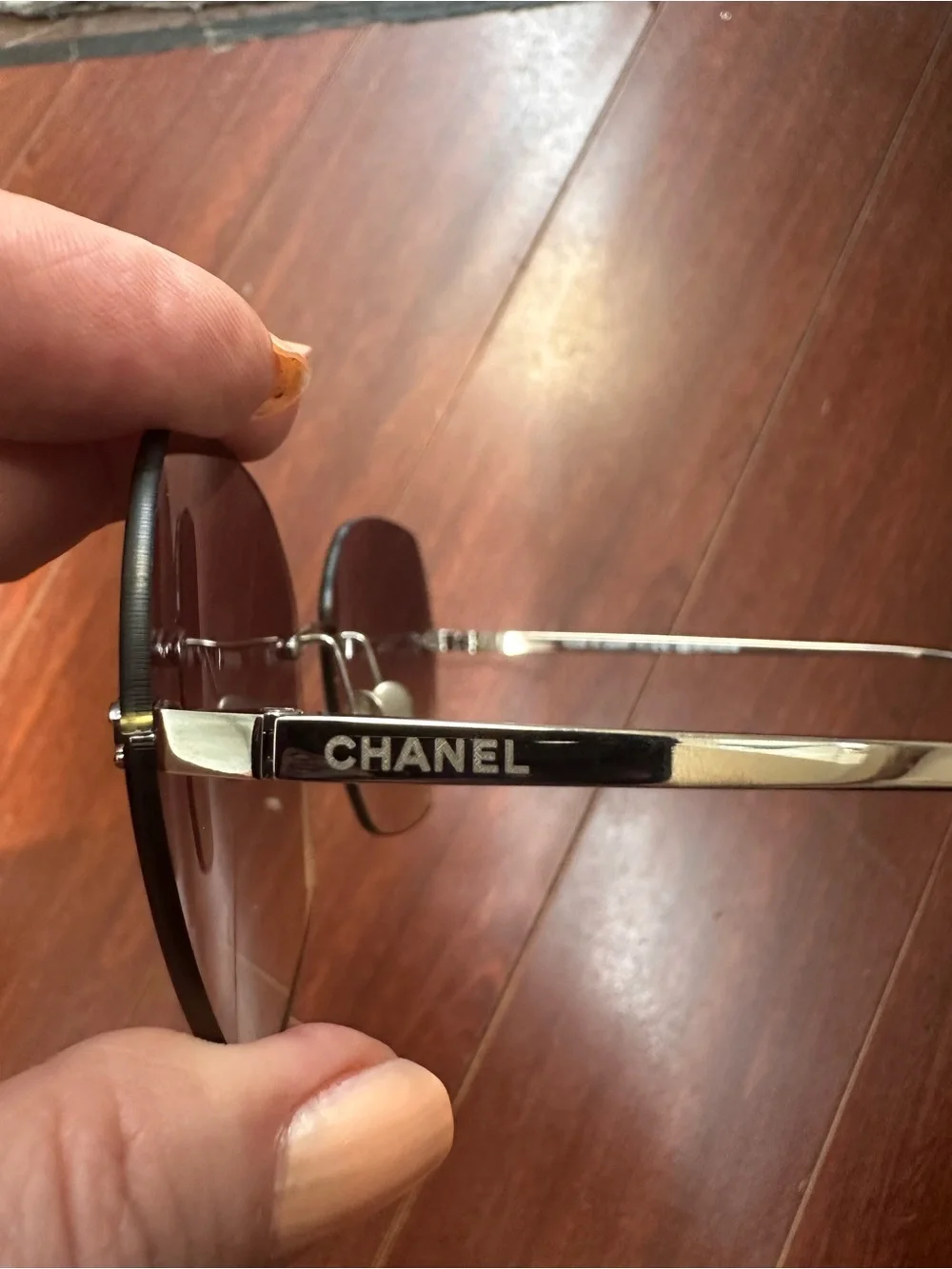 CHANEL Purple Gradient Rimless Sunglasses with Black Quilted Case